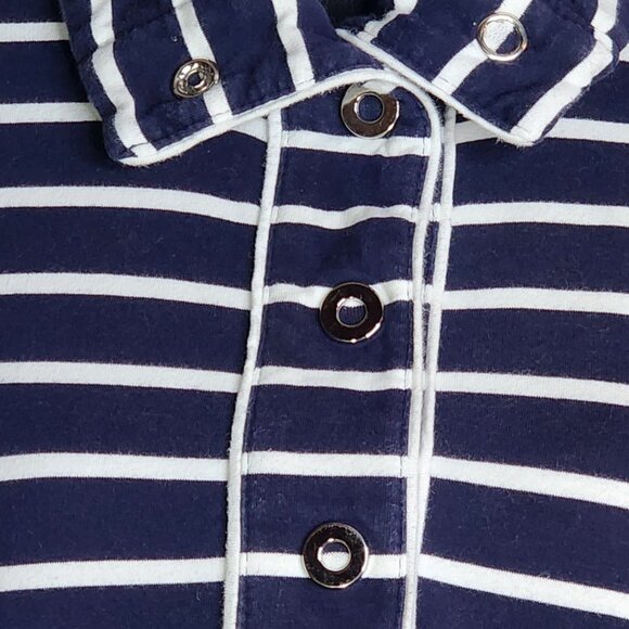 Karen Scott Sport Navy Stripe Cotton Span LS 1/4 Snap Up Stand Collar Top Sz M - Picture 8 of 16